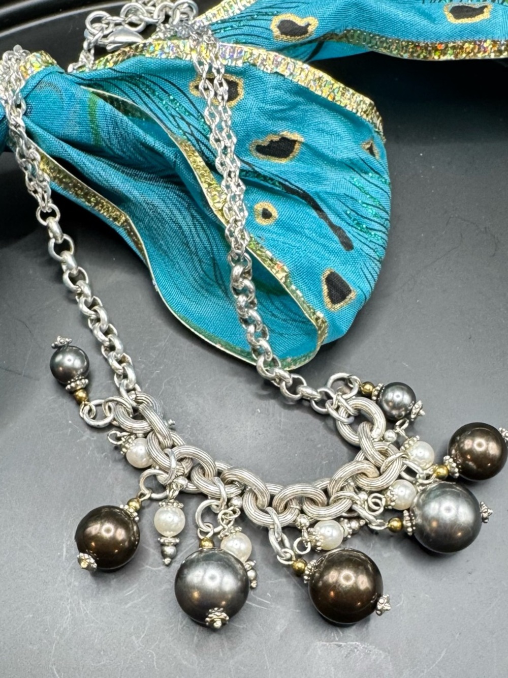 Brighton Bauble Bath Silver-Tone Pearl Dangle Necklace